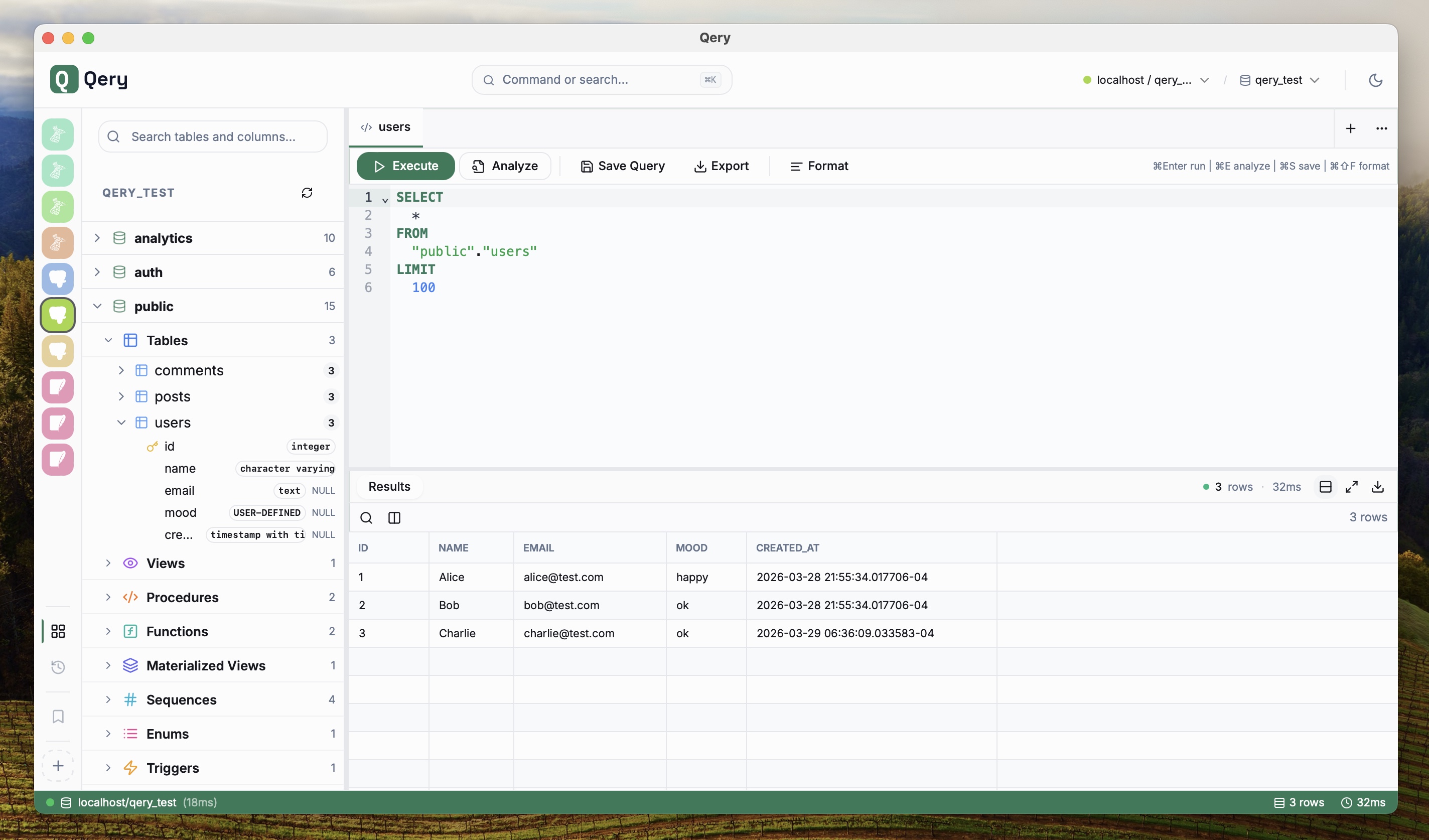 Desktop query results